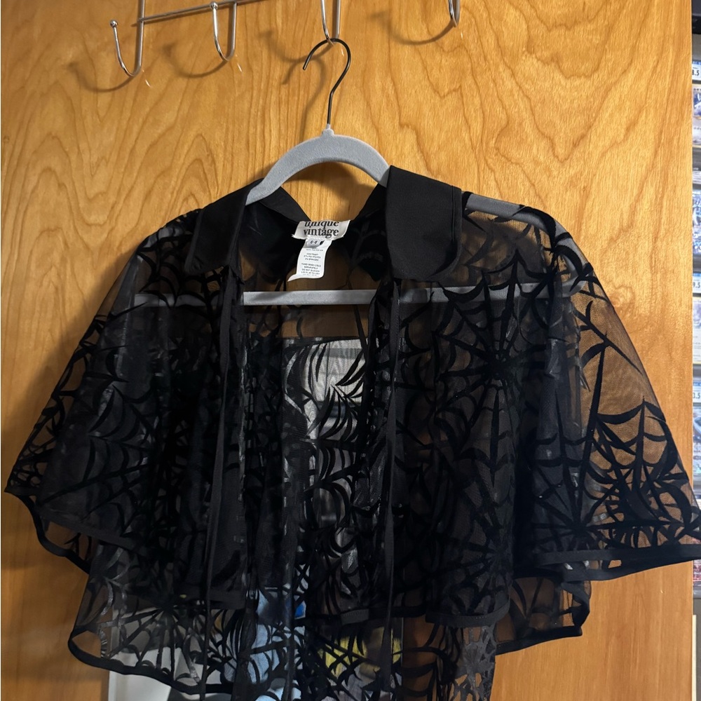 Unique Vintage Black Sheer Spiderweb Cape (New with no tags)